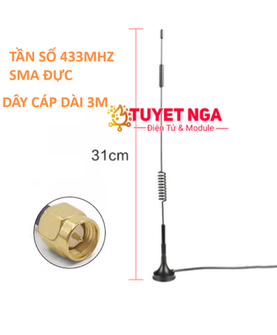 Anten Lora 433Mhz 12dBi 31cm SMA Đực Dài 3M