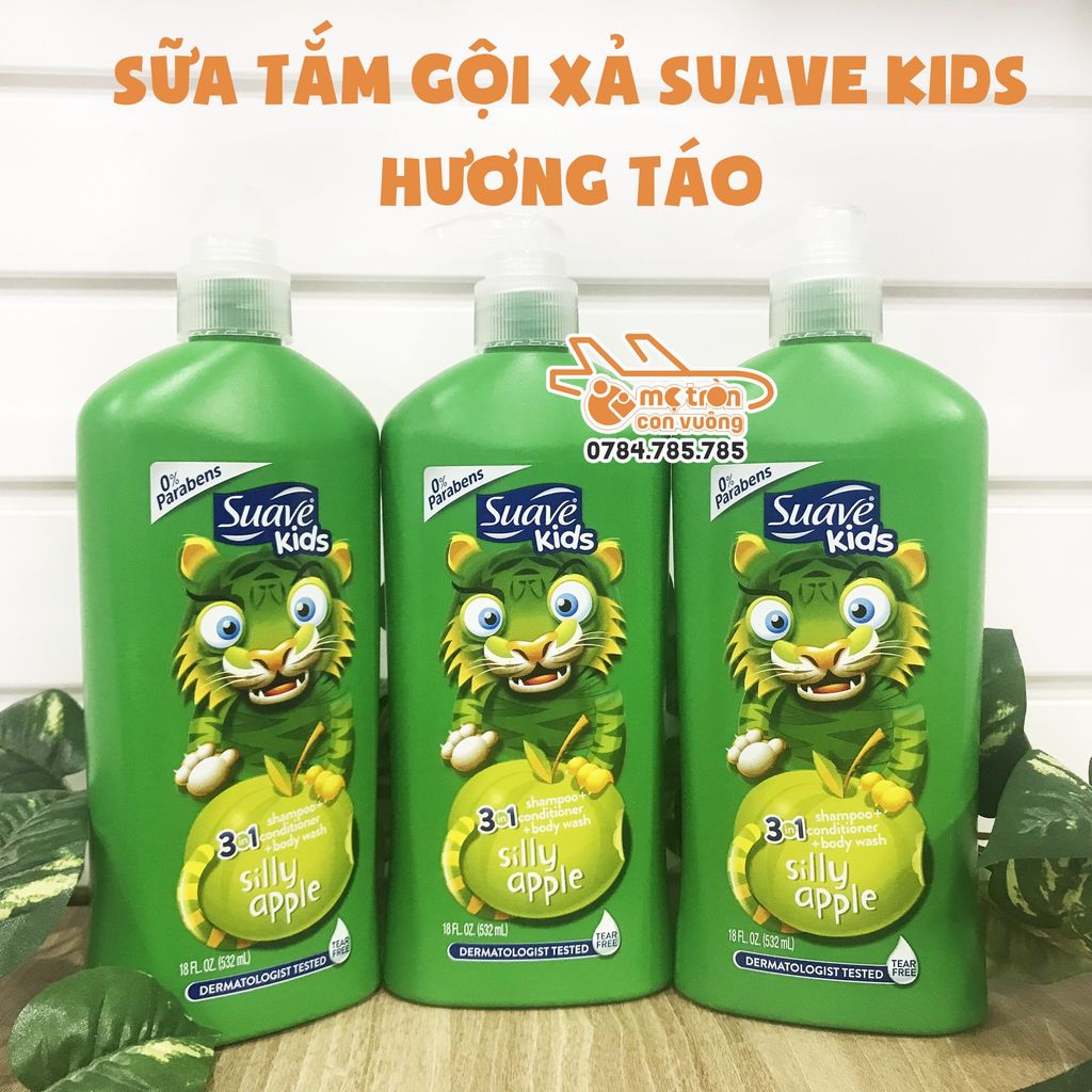 Sữa tắm gội xả Suave Kids hương táo 532ml