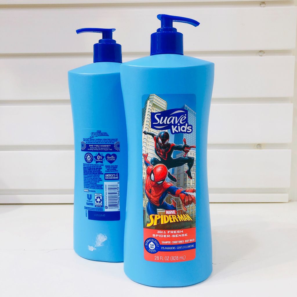 Sữa tắm, gội, xả Suave Kids siêu nhân Nhện - 828ml