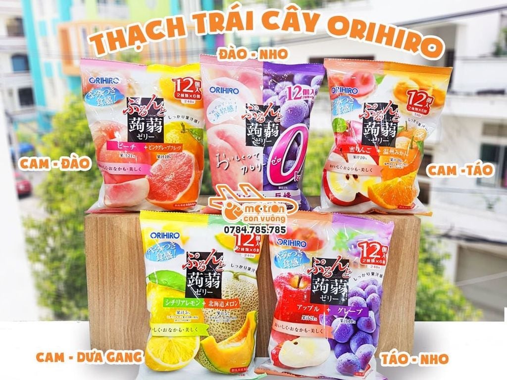 Thạch trái cây Orihiro vị đào & chanh 12c