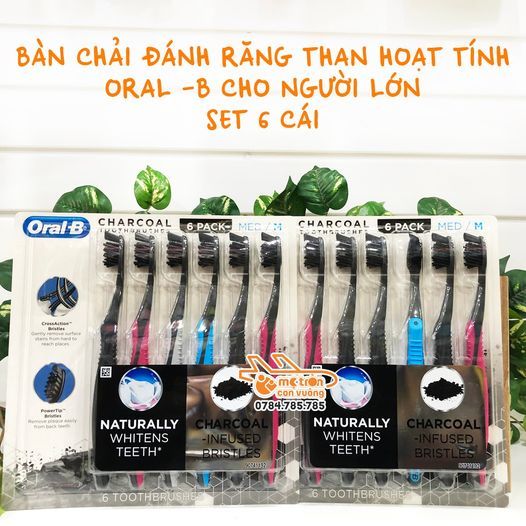 Bàn chải đánh răng Oral-B Charcoal than hoạt tính - 6 chiếc