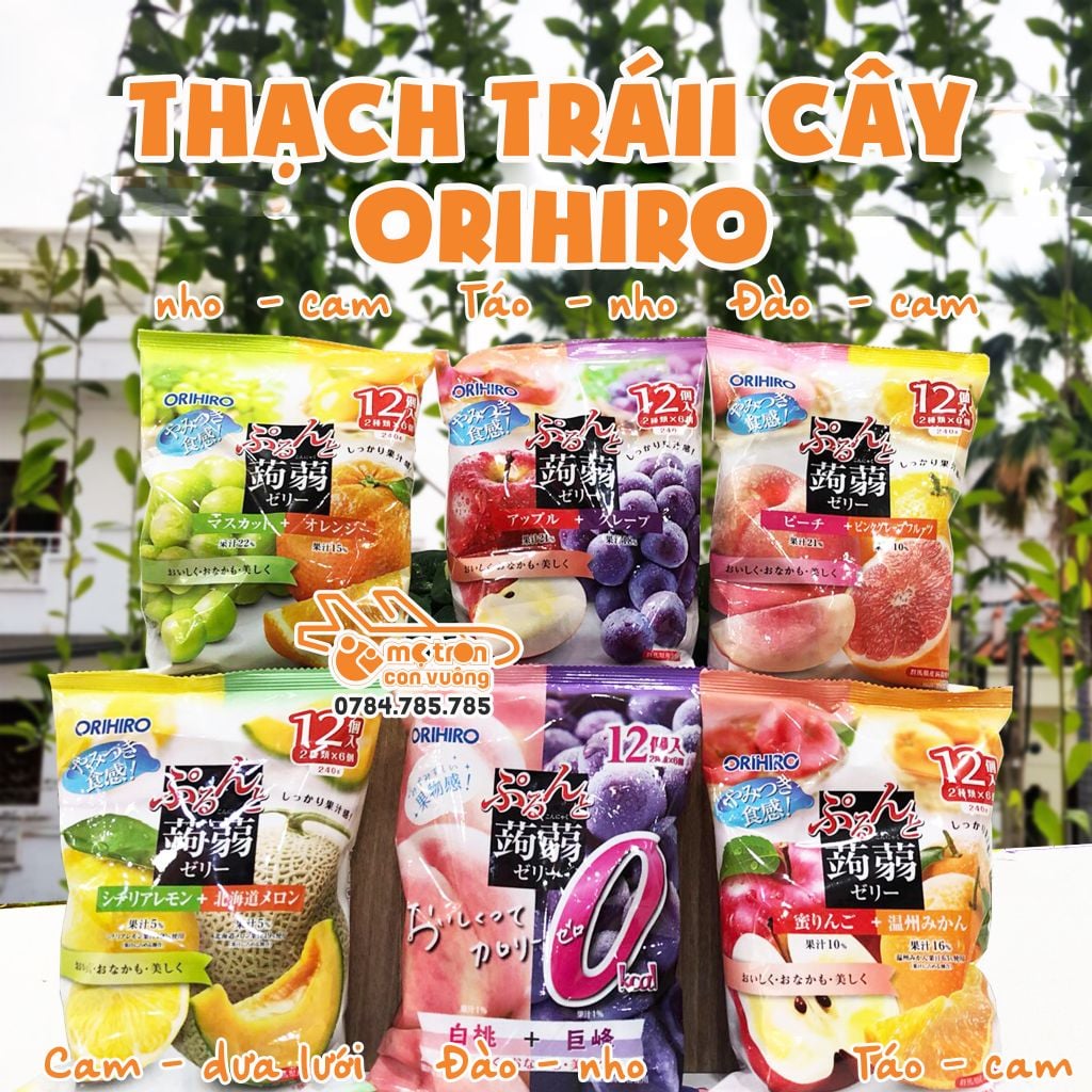 Thạch trái cây Orihiro vị dưa hấu & chanh 12c