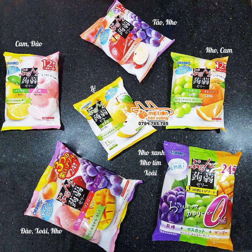 Thạch Orihiro vị Đào, Xoài, Nho Tím ( 24 chiếc)