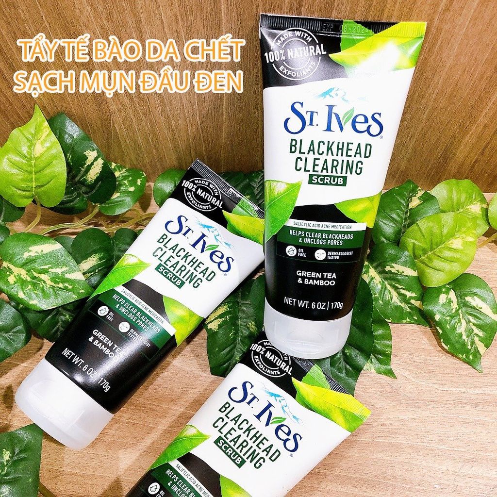Tẩy tế bào da chết, mụn đầu đen St. Ives trà xanh và tre - 170g
