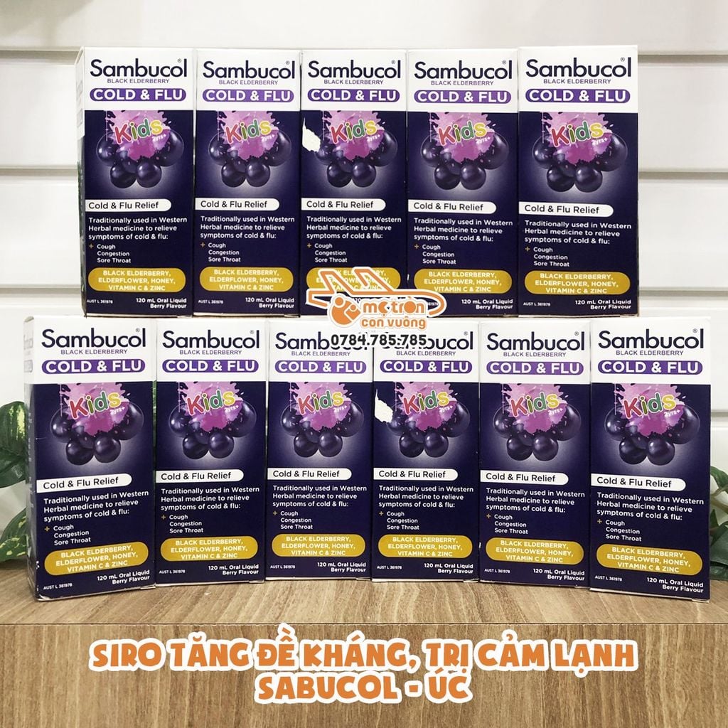 Siro tăng sức đề kháng trị cảm lạnh cảm cúm Sambucol Úc 120ml (2 tuổi+)