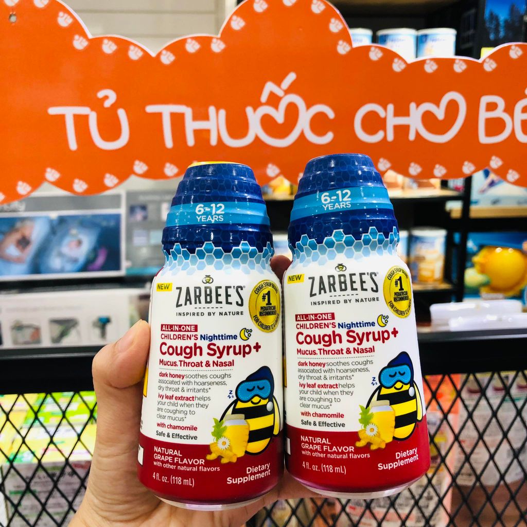 Siro ho zarbee's ban đêm ho đờm, đau họng, mũi 118ml (6-12 tuổi)