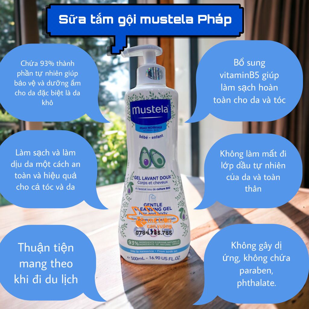 Gel tắm gội toàn thân Mustela Pháp 500ml (0 th+)