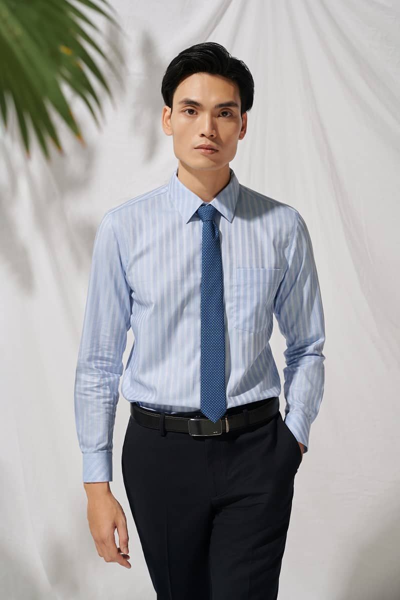 Áo sơ mi trắng cổ đức xếp ly dọc #24 Áo sơ mi trắng cổ đức xếp ly dọc