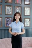  Áo sơ mi nữ sợi tre Merriman mã THWSS020 màu xanh 