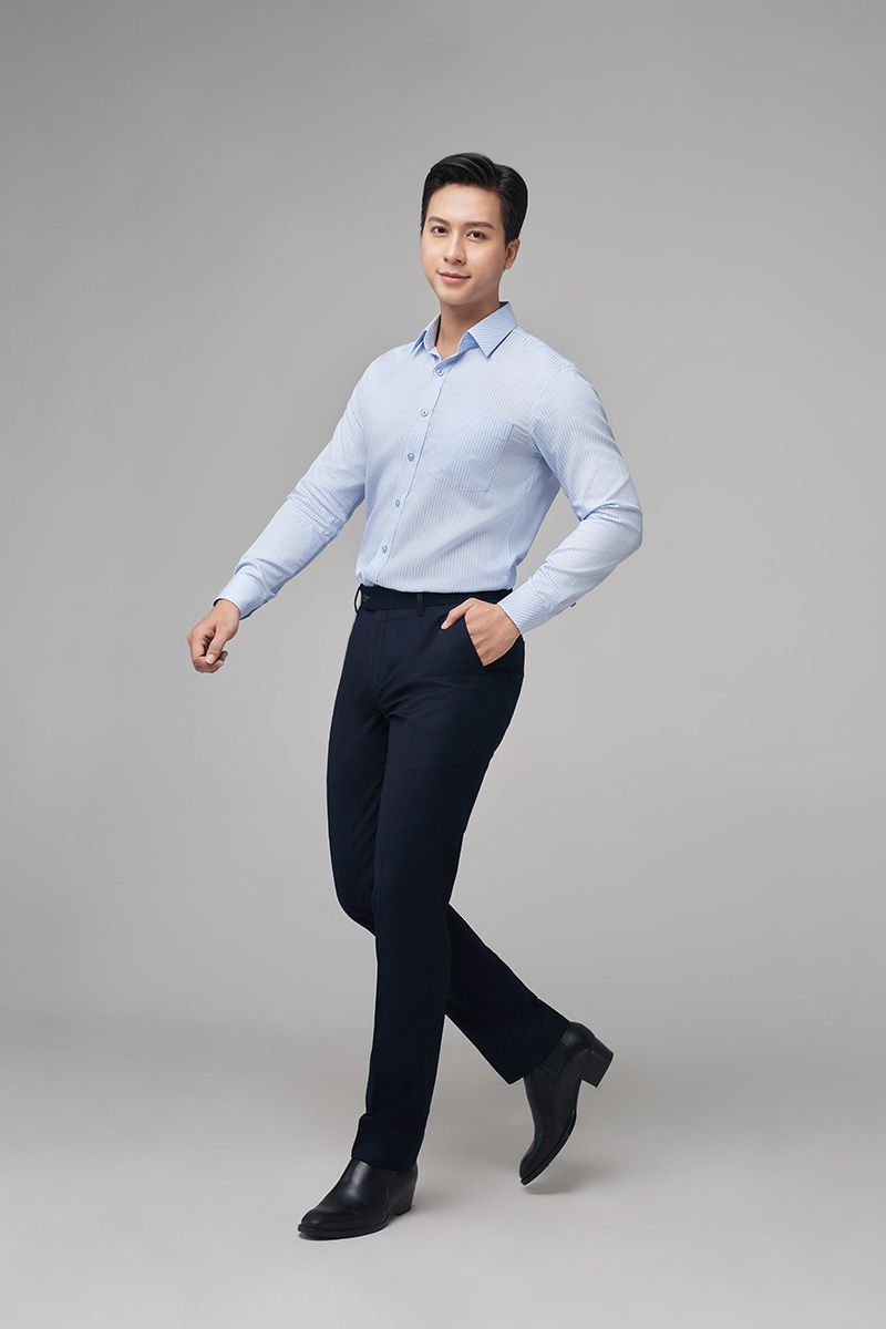 Áo sơ mi dài tay công sở nam Merriman mã THLXL101 màu xanh