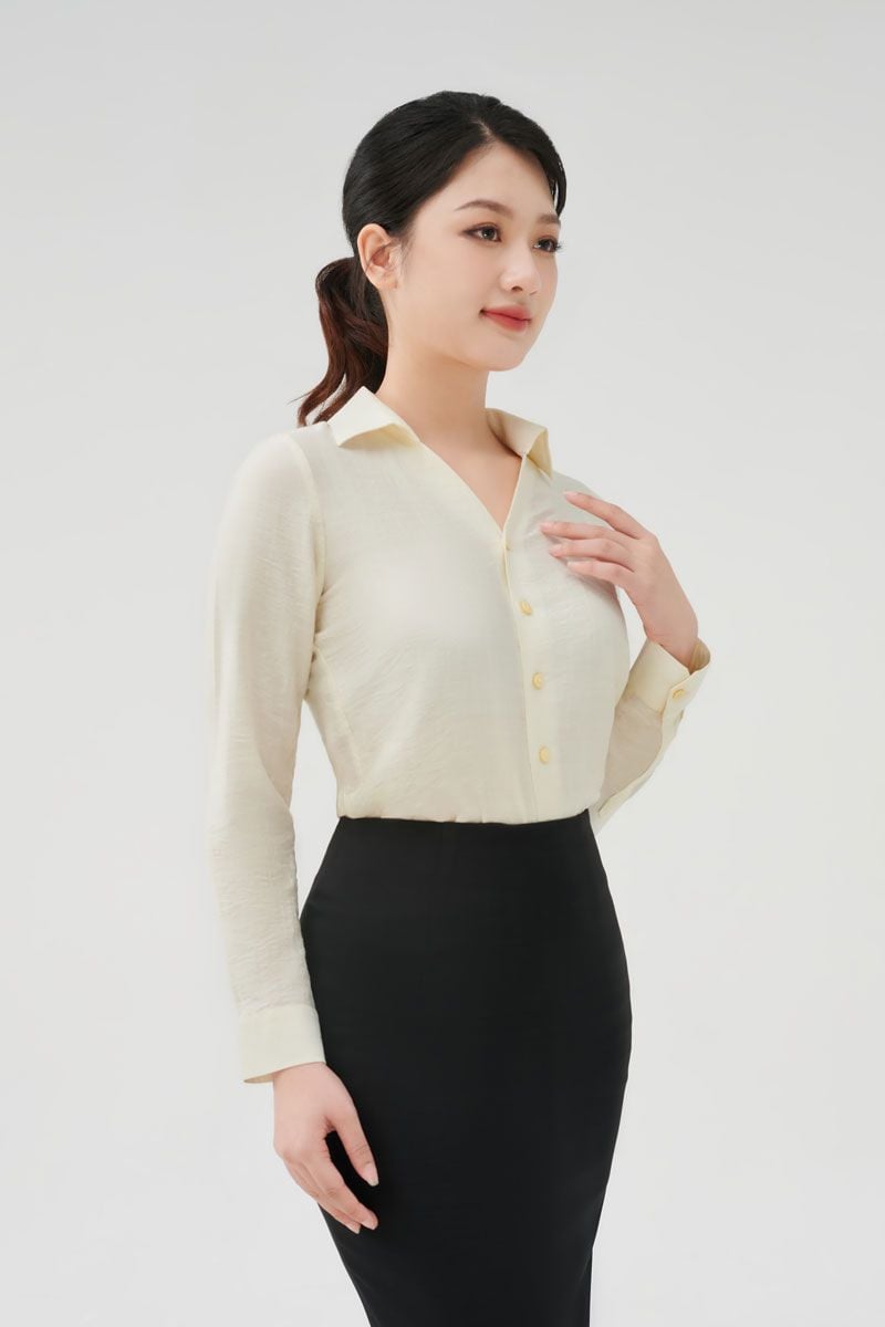 Áo sơ mi nữ công sở dài tay Merriman mã THWSL019 màu CREAM