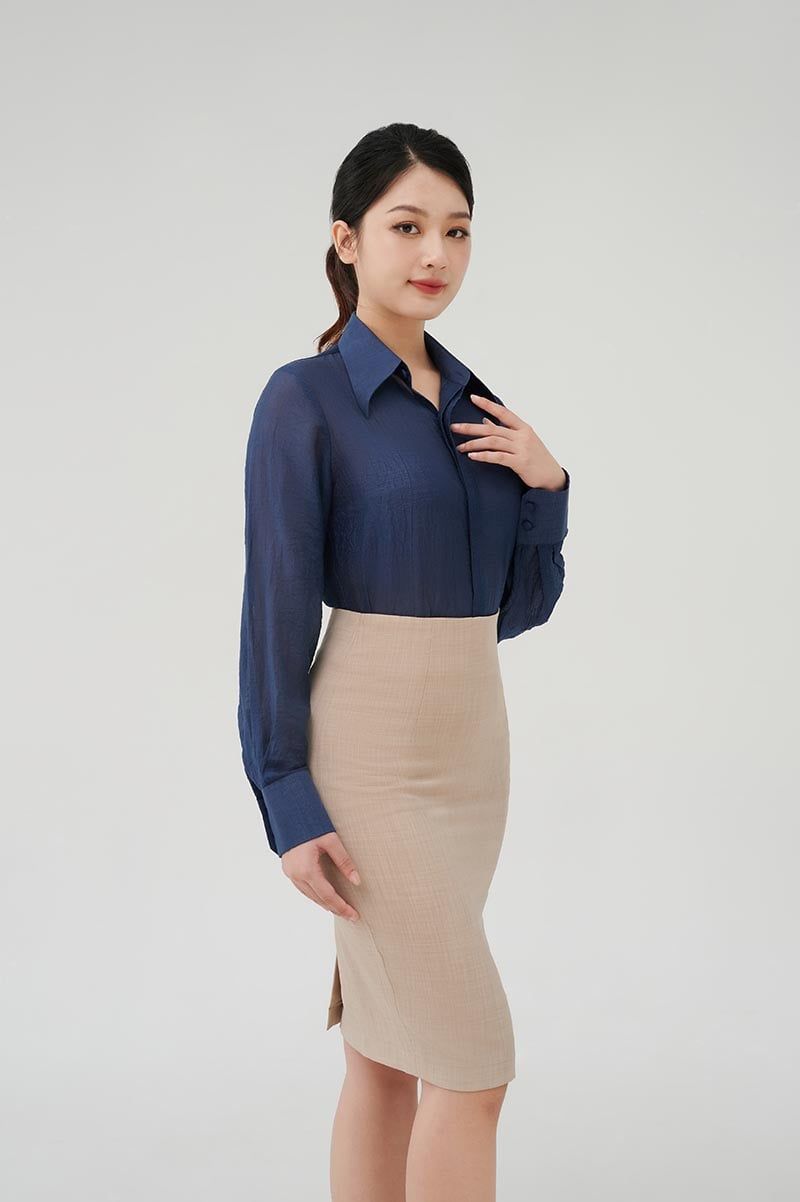  Áo sơ mi nữ công sở Merriman mã THWSL018 màu NAVY 