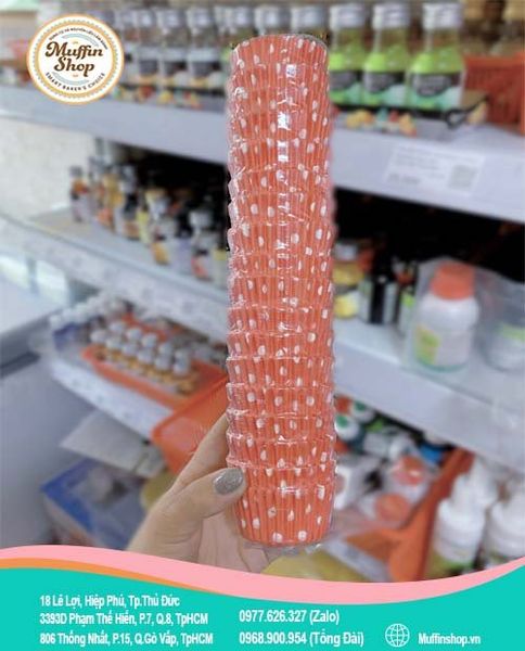 Cup giấy nhún đáy 4.5cm - Màu đỏ bi trắng