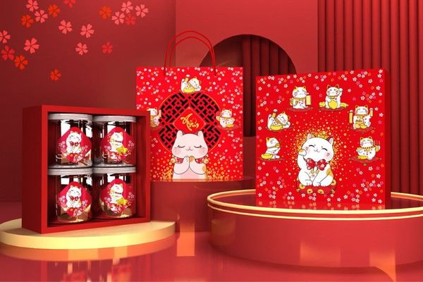 Bộ túi hộp Tết MÈO MAY MẮN 4H