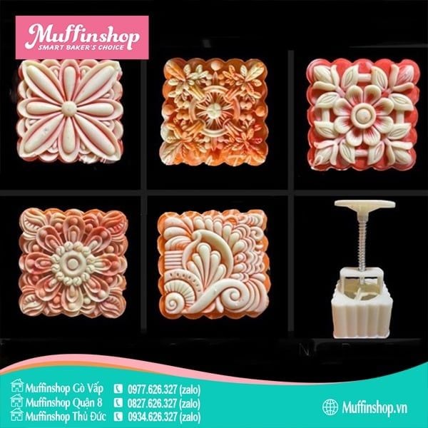 Khuôn trung thu 150g Sóng Hoa Lá 5M vuông