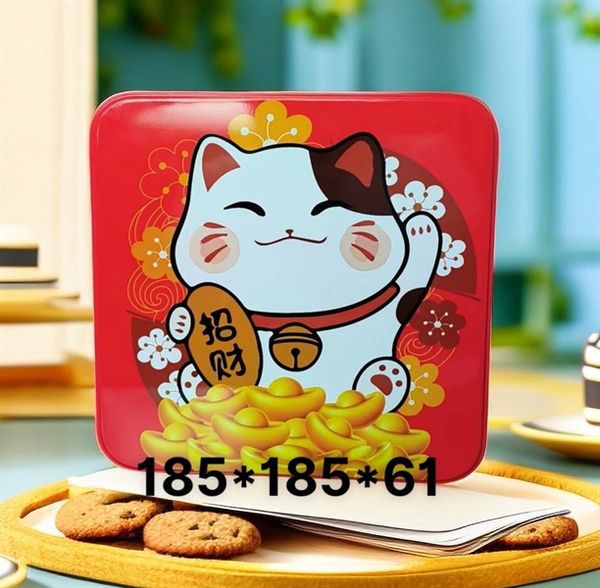 Hộp thiếc VUÔNG Mèo May Mắn 18.5x6.1cm