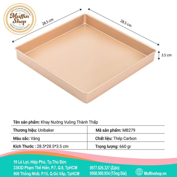 UniBaker - Khay nướng vuông chống dính (28.5x28.5x3.5)