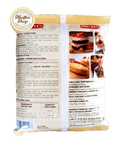 Bột nhân su kem Custard Filling RICH - 12g/T