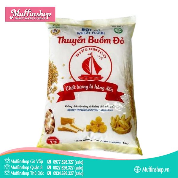 Bột mì Thuyền Buồm Đỏ 13% gói 1kg - 10g/T