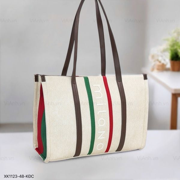 Túi Totebag XK1123 chữ nhật khoác vai M23 / 36x25 / TRẮNG SỌC ĐỎ XANH