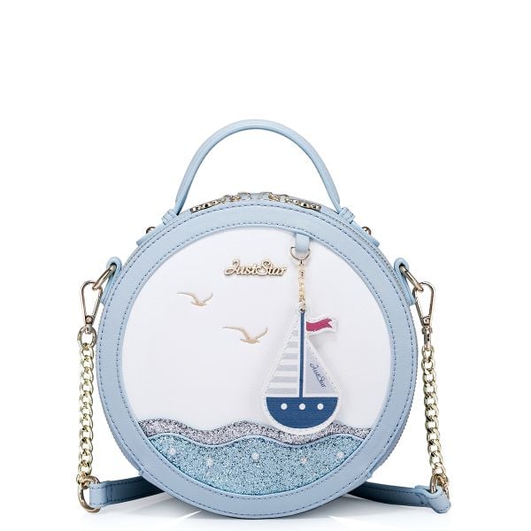 Túi đeo chéo nữ dễ thương đẹp cute phom tròn thuyền và biển màu xanh hàng hiệu J.ust St.ar ViAnh Store 171277