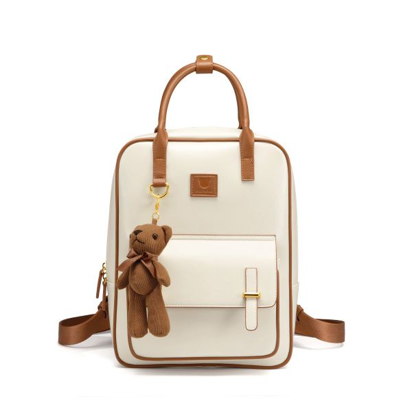 Ba lô A179 Just Star size to dễ thương charm gấu 172855 26x33 - TRẮNG KEM