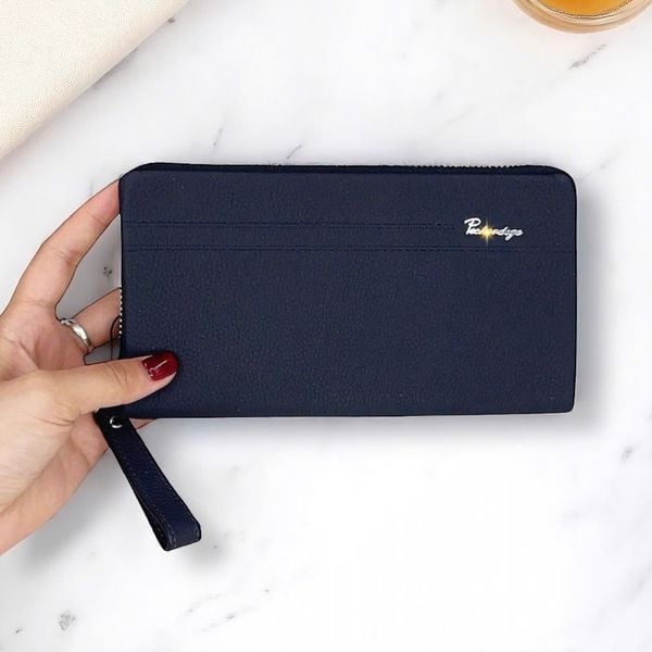 Ví dài da thật xuất dư B132 / size 20x10 / XANH