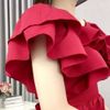 Đầm sang trọng cổ nhún bèo V0155 màu đỏ