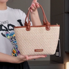 Túi xách Ao.kang S phom cánh dơi xách tay cói phối da đeo chéo khác dây TX1558 / m27 đ20 c18 / TRẮNG PHỐI NÂU ( P95 )