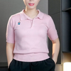 Áo có cổ dệt kim ngắn tay thêu gấu / HỒNG ( C6 )