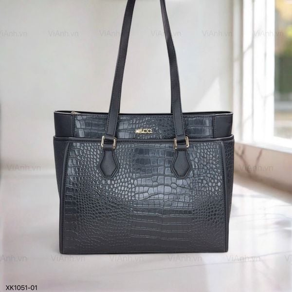 Túi Totebag H&Co phom chữ nhật khoác vai vân da cá sấu / 36x29 / ĐEN