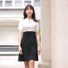 Đầm trắng đen sơ mi tay phồng ngắn ViAnh V6284