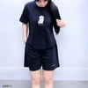 Bộ thun ngắn tay hình thêu / XANH THAN ( E57 )