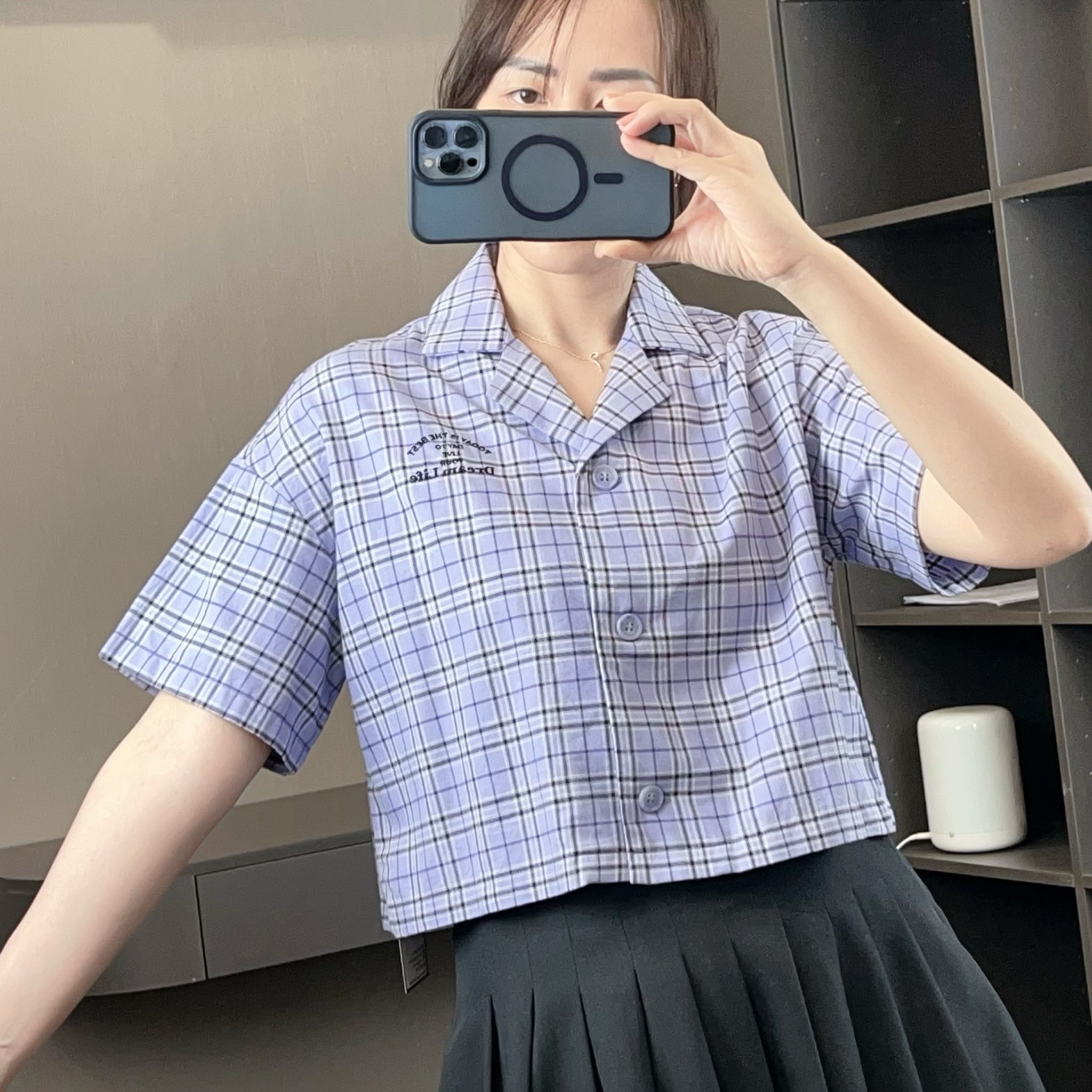 Áo C416 sơ mi ngắn tay croptop trẻ em A5673 / TÍM
