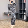 Bộ pizama dài tay cổ tròn VI.VI.EN V68 // NÂU KẺ ĐEN