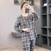 Bộ pizama dài tay cổ tròn VI.VI.EN V68 // NÂU KẺ ĐEN