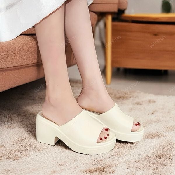 Dép quai ngang đế 8cm dư NL // TRẮNG KEM