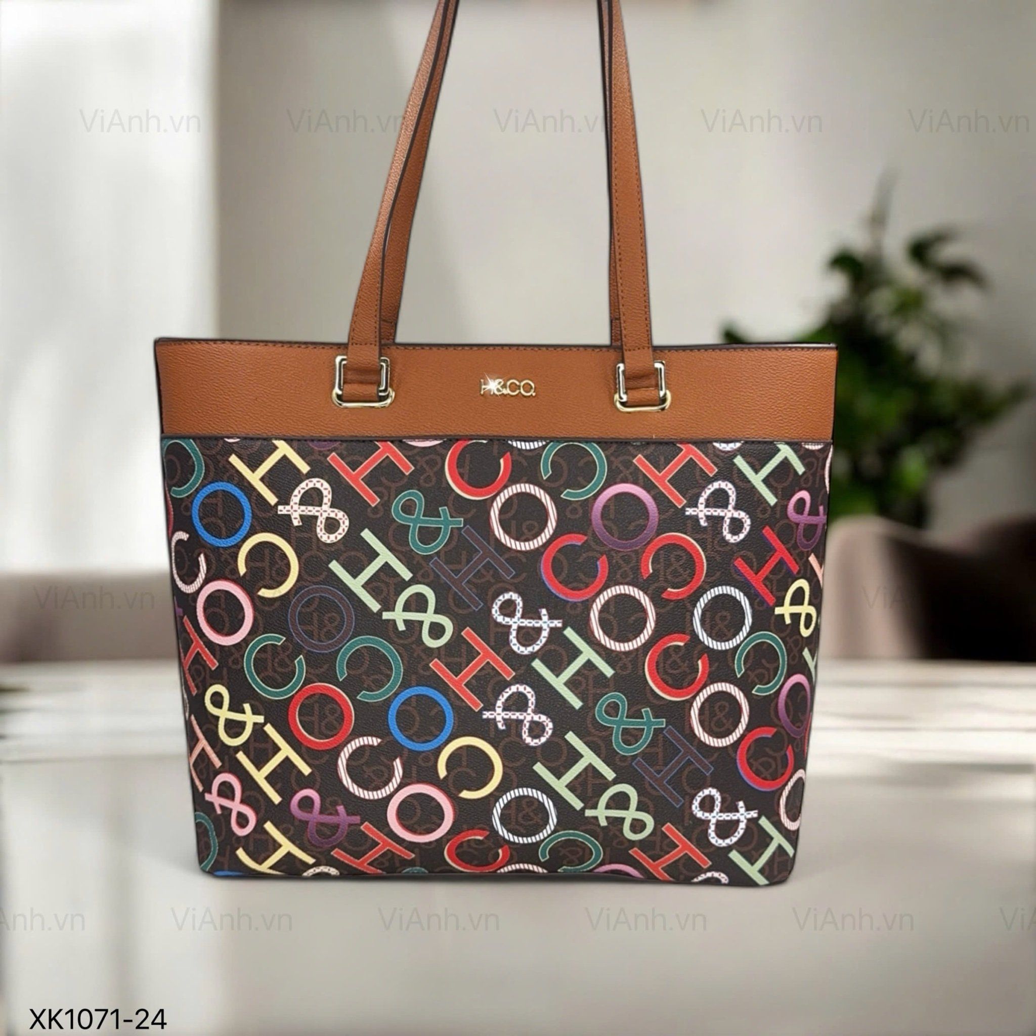 Túi Totebag XK1071 vai hoạ tiết chữ nhiều màu H71 / m40 đ35 c31 / NÂU