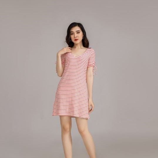 Đầm thun kẻ ngang trắng đỏ ( D35 )