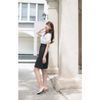Đầm trắng đen sơ mi tay phồng ngắn ViAnh V6284