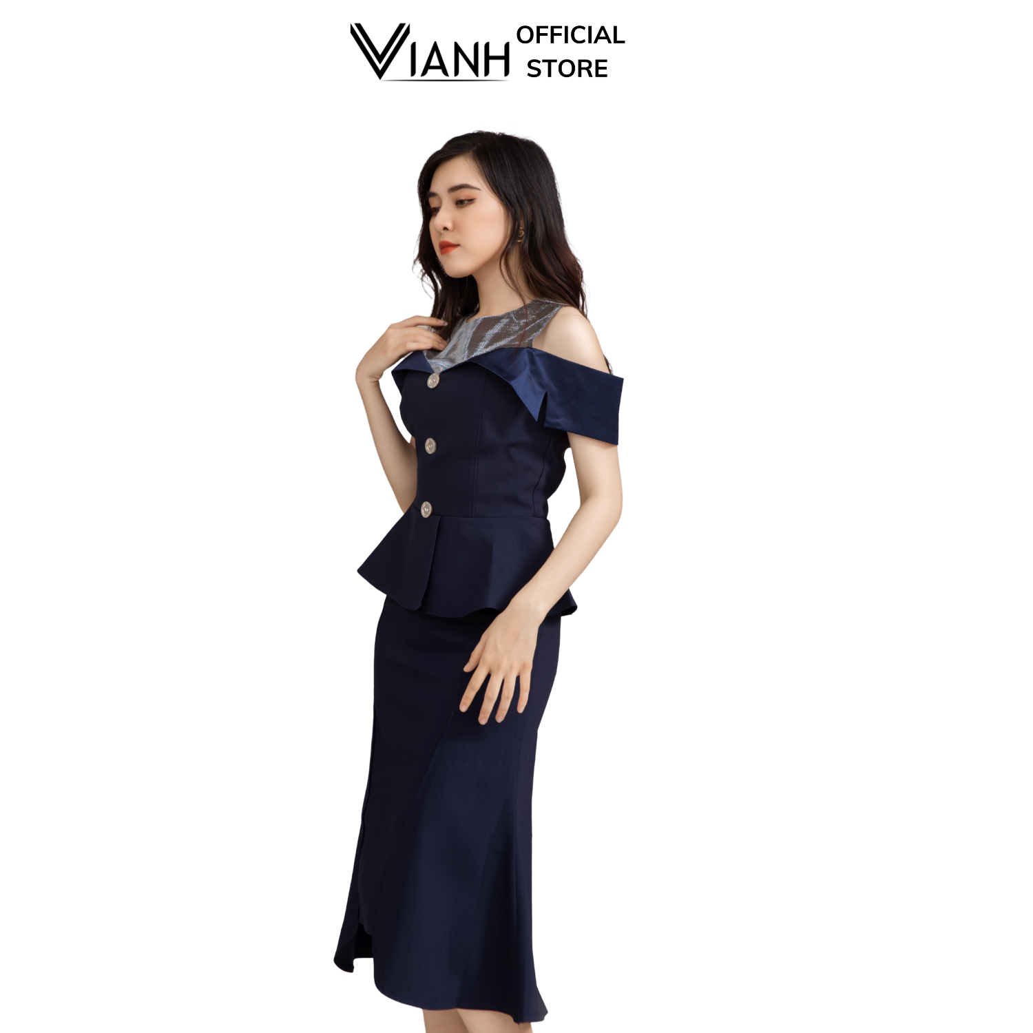 Đầm dự tiệc nữ dáng suông tay ngắn độn vai lông vũ trắng sang trọng Ca   Callene by CALLA HOUSE