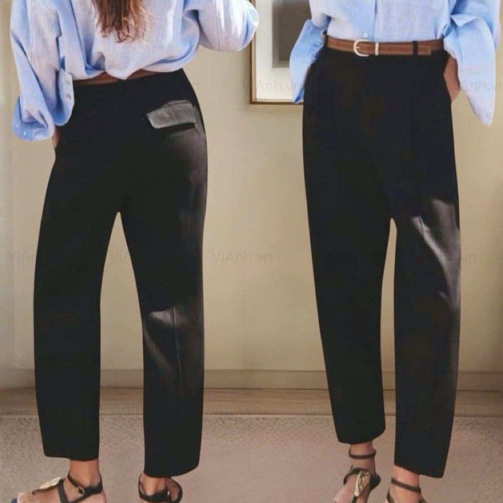 Quần dài Linen kèm dây lưng ZR H6 // ĐEN