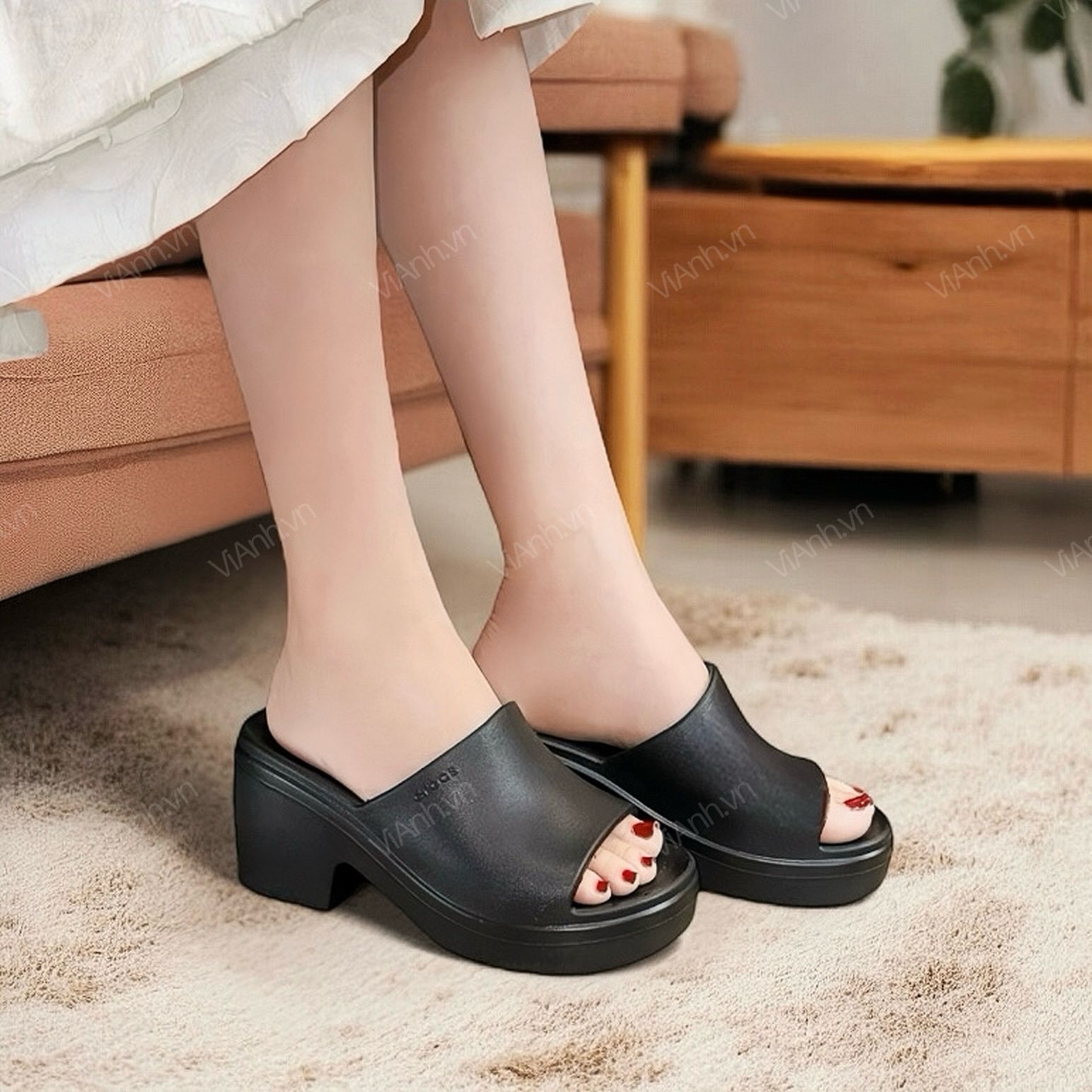 Dép A76 quai ngang đế 8cm dư NL A5777 / ĐEN