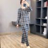Bộ pizama dài tay cổ tròn VI.VI.EN V68 // NÂU KẺ ĐEN