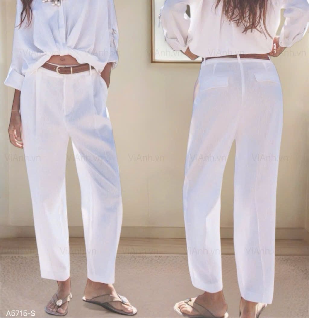 Quần dài Linen kèm dây lưng ZR H5 / TRẮNG