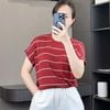 Áo len ngắn tay chờm vai A5981 / ĐỎ KẺ NÂU B81