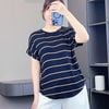 Áo len ngắn tay chờm vai A5980 / ĐEN KẺ NÂU B80