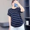 Áo len ngắn tay chờm vai A5979 / XANH KẺ TRẮNG B79