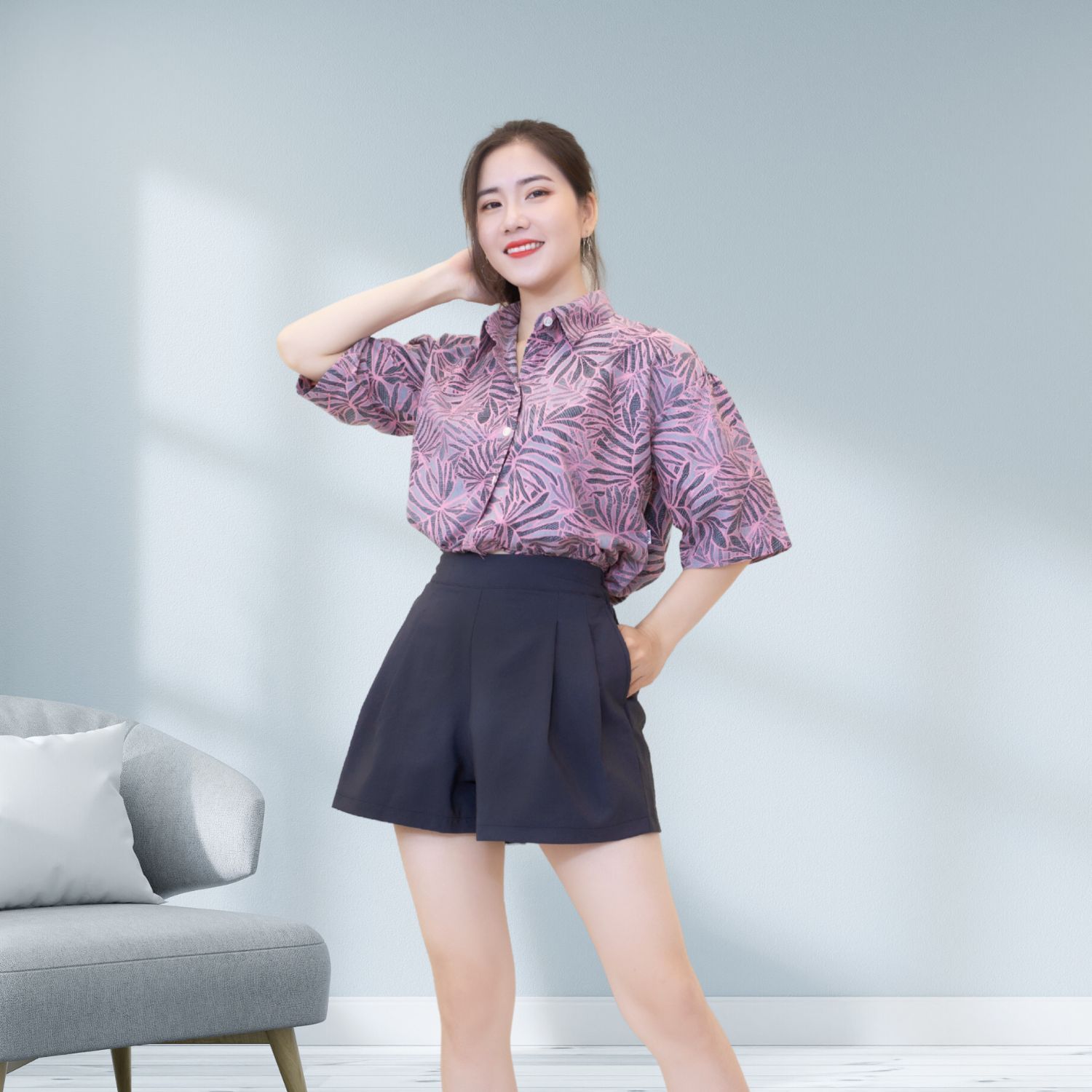 Quần sooc jeans nữ giả váy lưng cao thiết kế trẻ trung năng động