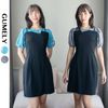 Đầm tay phồng cổ tròn kiểu phối màu V6258